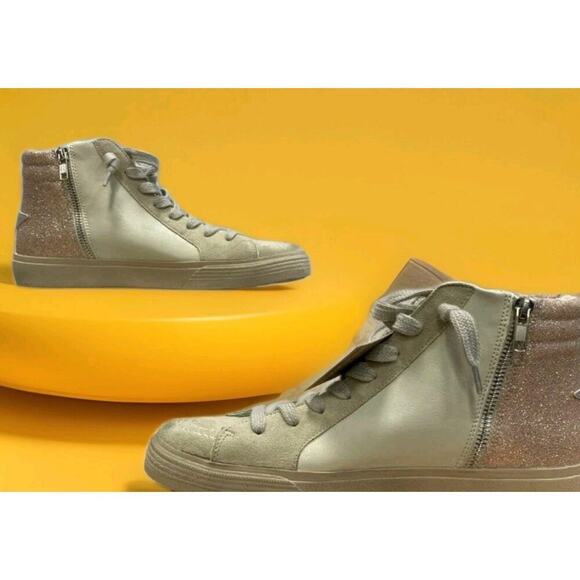 womens shu shop sneakers Rooney Champagne Glitter Hightops Size 10 New NIB Nice - Picture 1 of 7